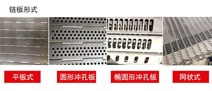 鏈板輸送機鏈板的不同形式:平板式,圓形沖孔板,網狀式等